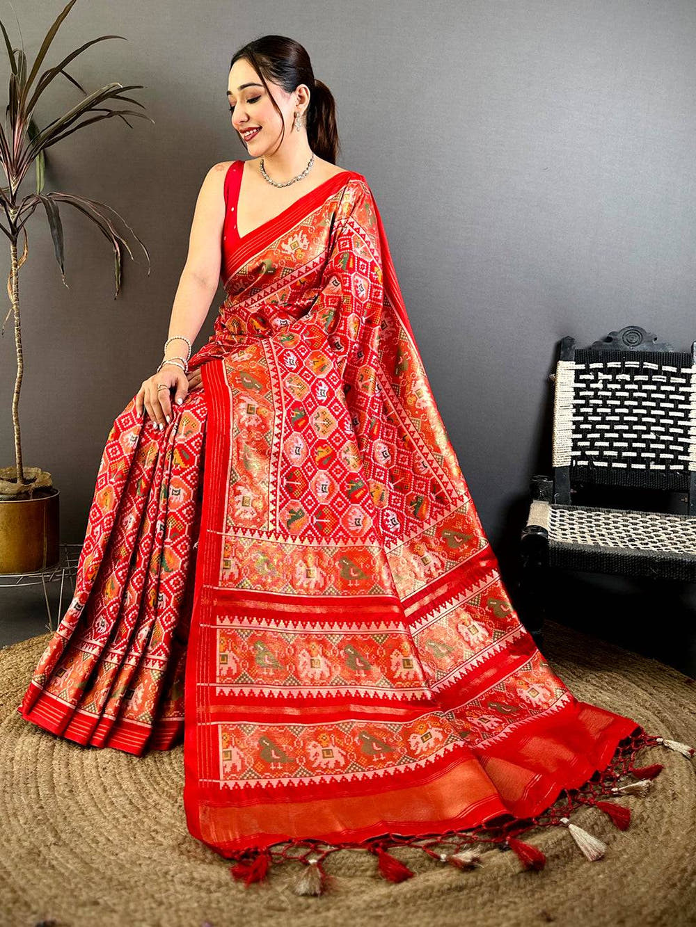 Opulent Semi Ikkat Patola Kanchi Zari Saree