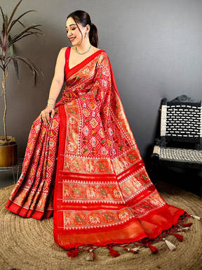 Opulent Semi Ikkat Patola Kanchi Zari Saree