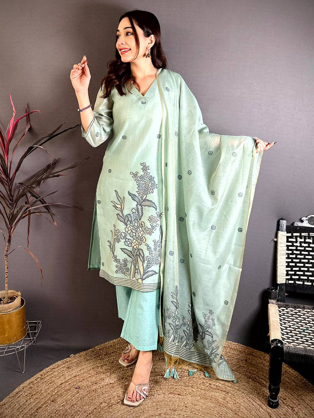 Sage Green Floral Weave Dress