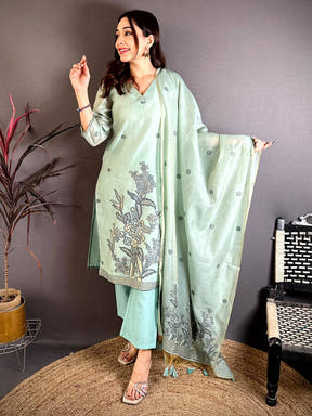 Sage Green Floral Weave Dress