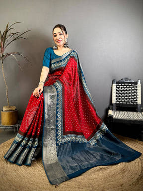 Red Viscose Dola Bandhej Print Saree