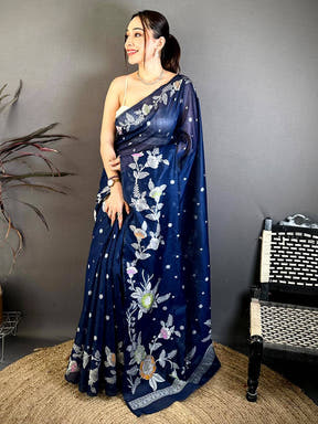 Classic Dark Shade Floral Katan Silk Saree