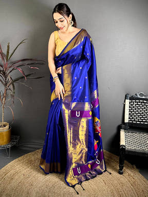 Royal Blue Gold Zari Soft Silk Saree