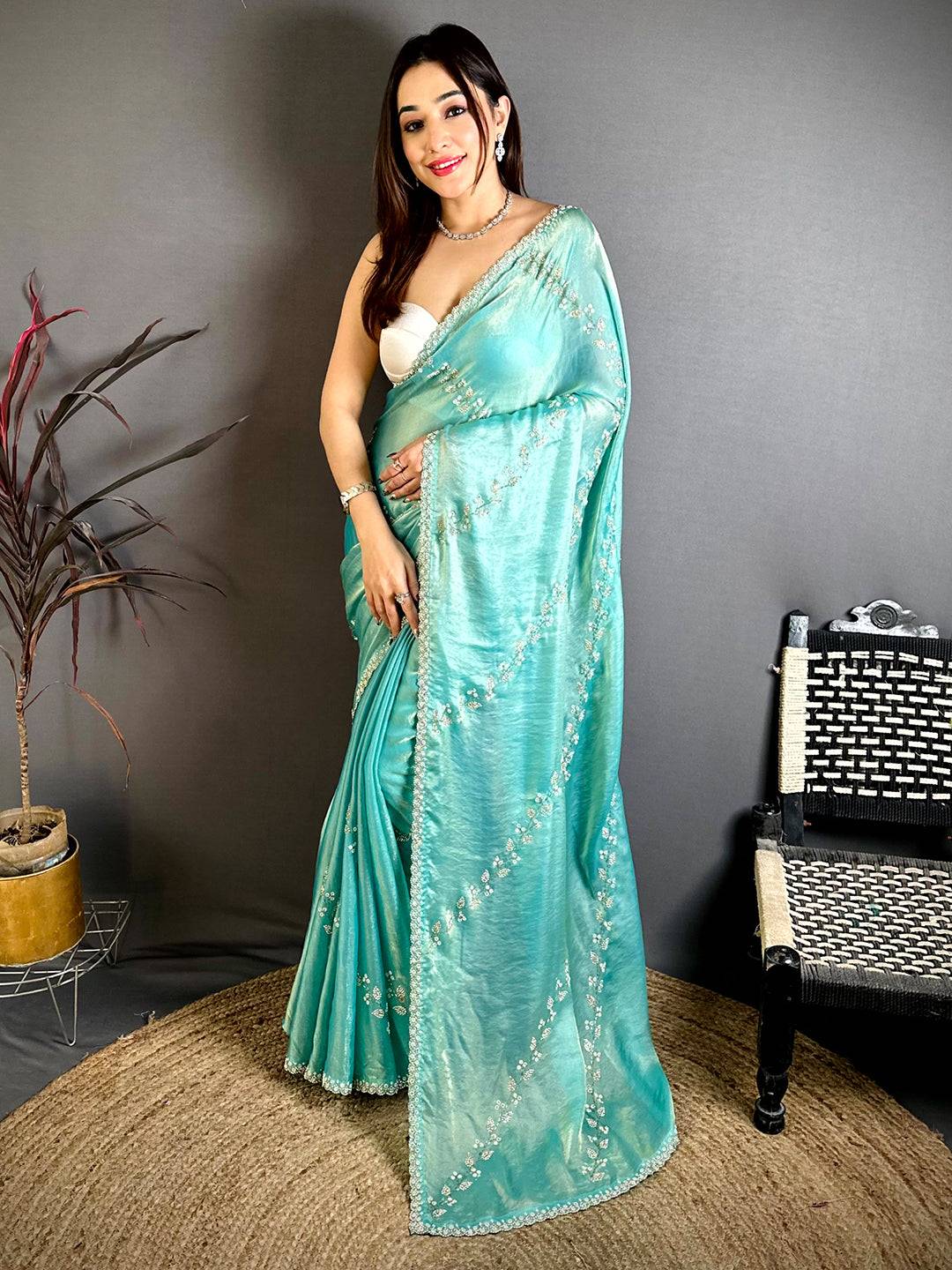 Crystal Peal Satin Tissue Saree