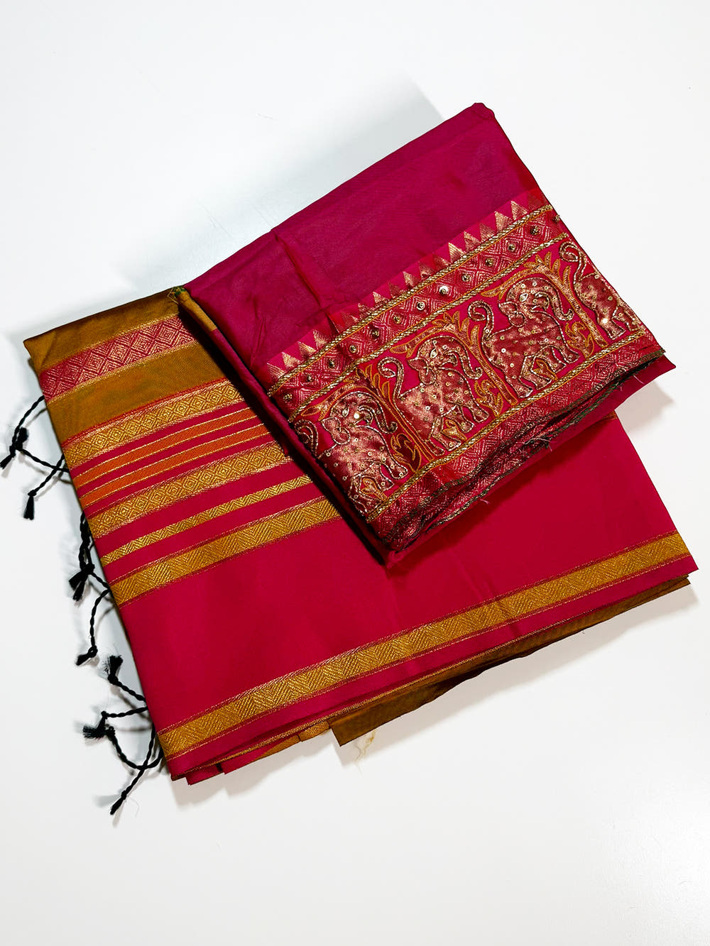Radiant Satin Stripe Banarasi Katan Silk Saree With Maggam Blouse