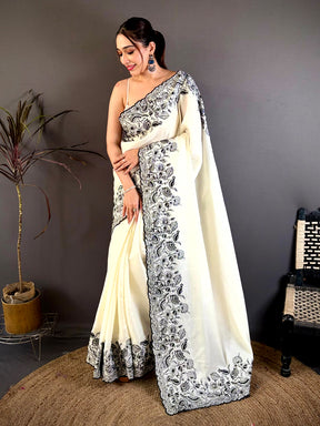 Elegant Half White Embroidered Border Saree