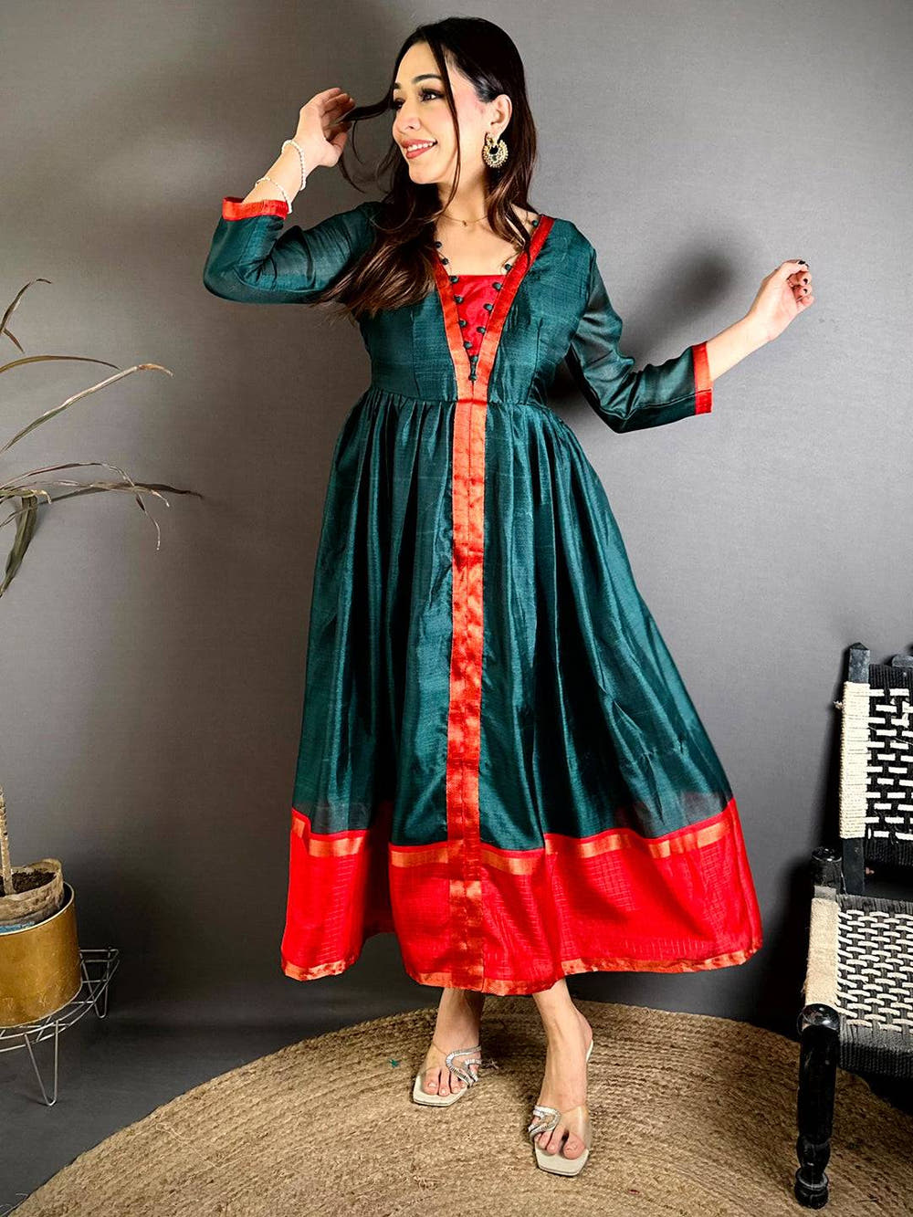 Stylish Soft Kota Crepe Flared Gown
