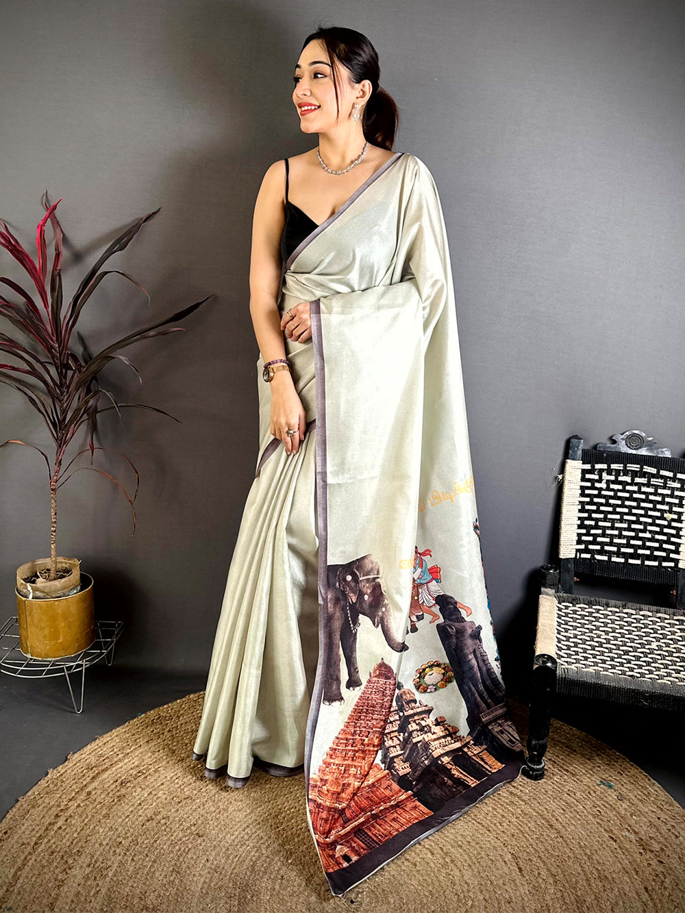 Radiant Tamil Cultural Icons Digital Print saree