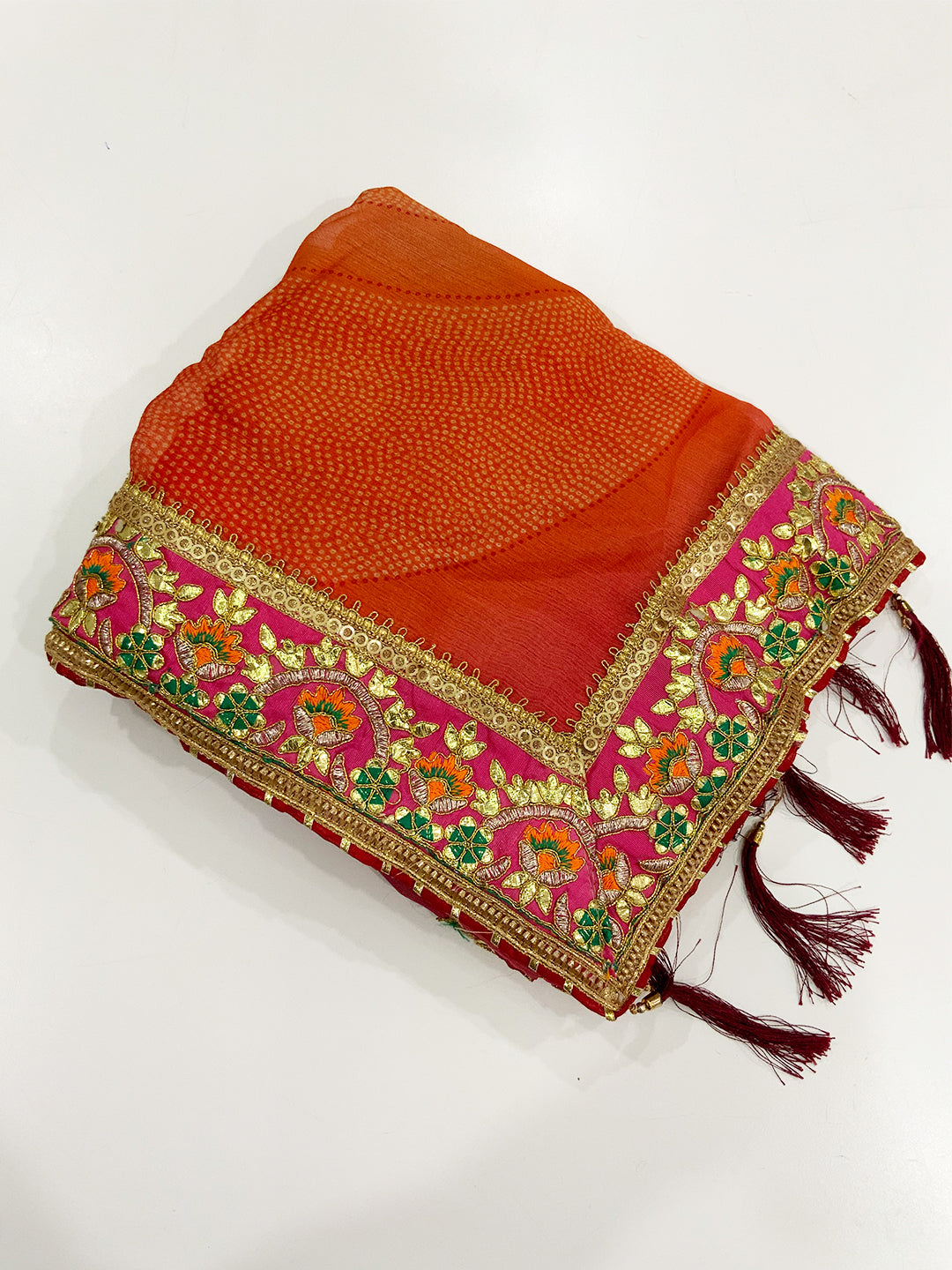 Stylish Ethnic Bandhej Chiffon Foil Saree