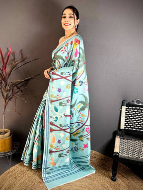 
Royal Aqua Blue Ikkat Soft Tussar Saree