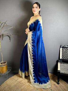 Stylish Silky Satin Diamond Zarkon Work Saree