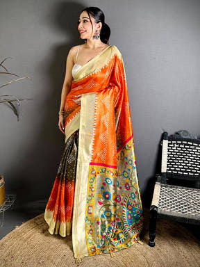 Regal Kalamkari Pallu Bandhej Print Saree