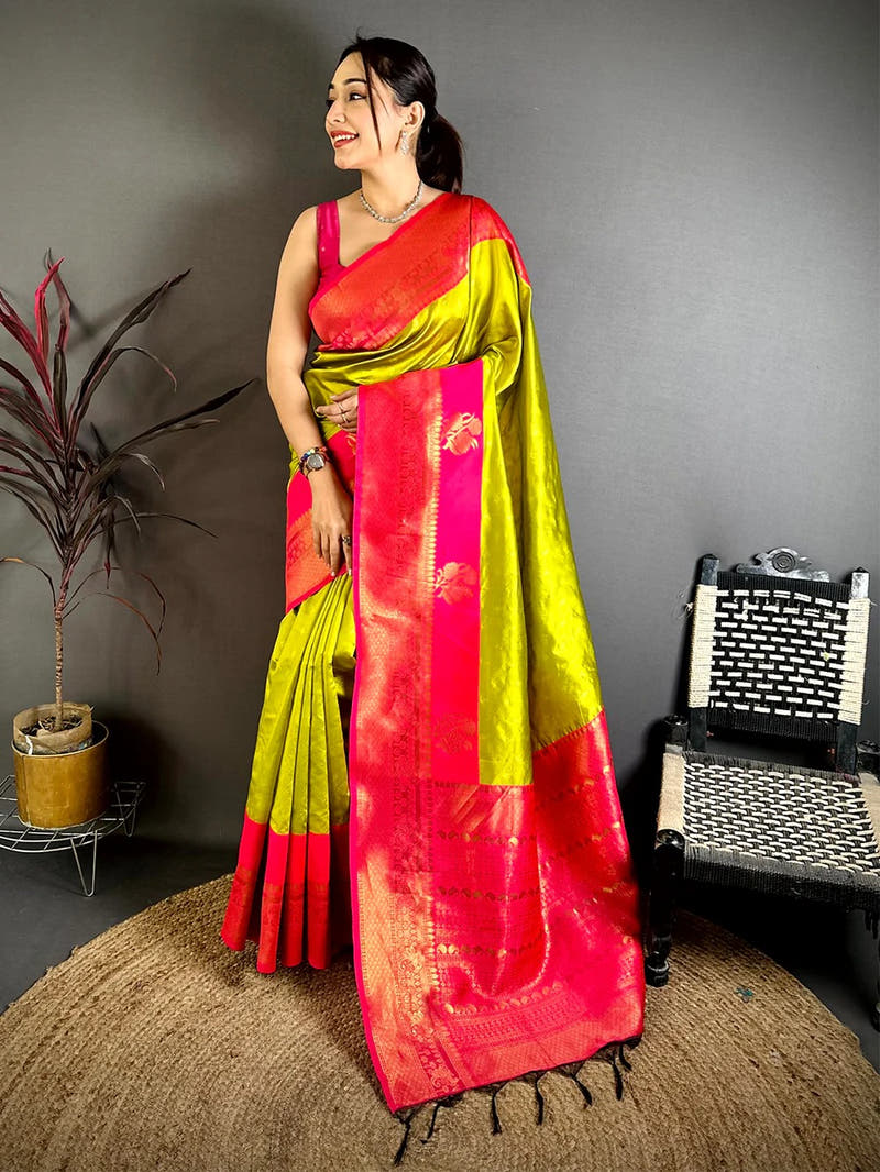 Royal Gadwal Banarasi Katan Silk Saree With Maggam Blouse