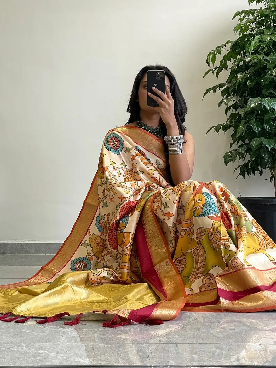 Soft Silk Saree With Kalamkari Work