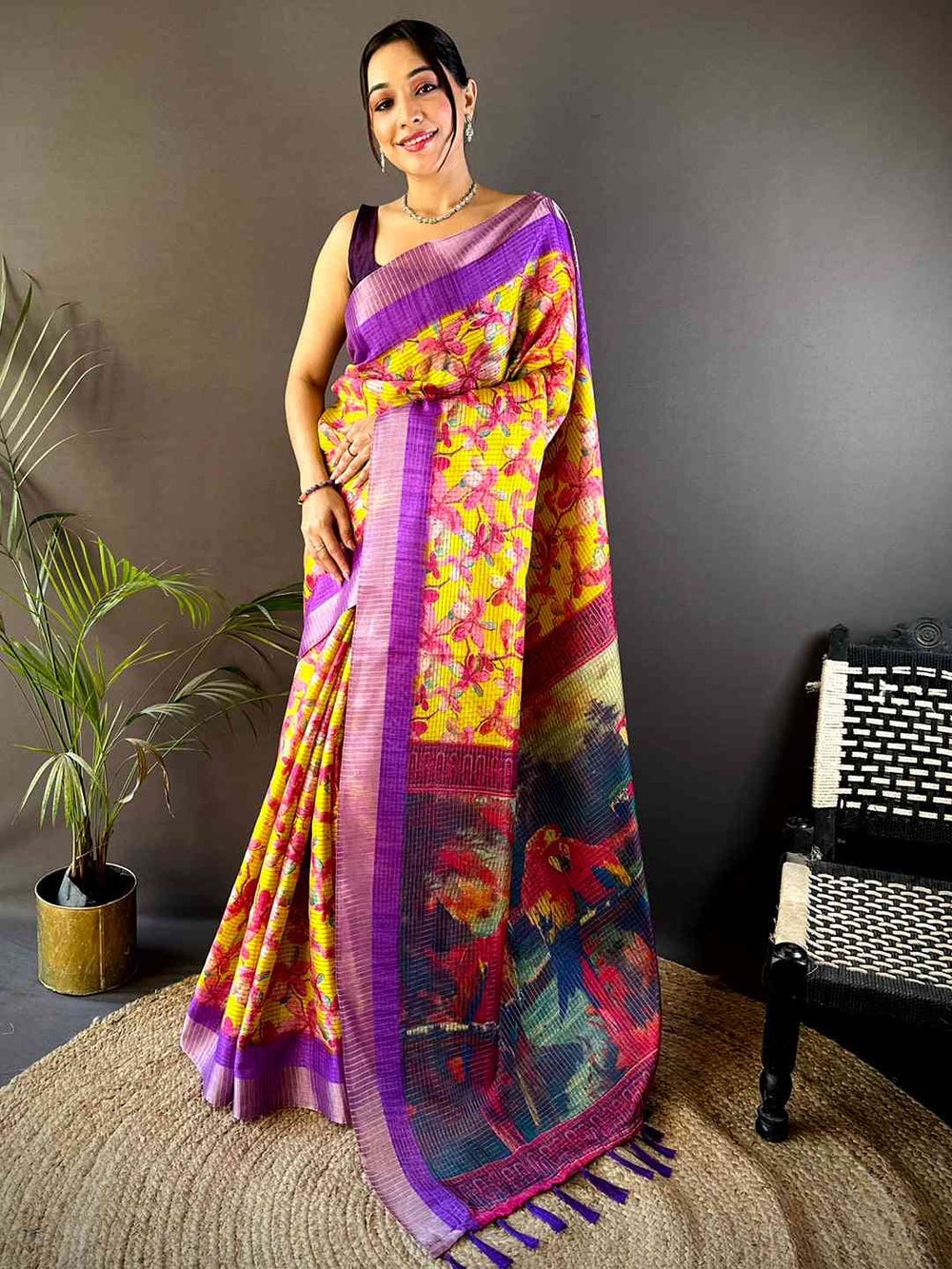 Radiant Yellow Tissue Chanderi Digital Print Saree