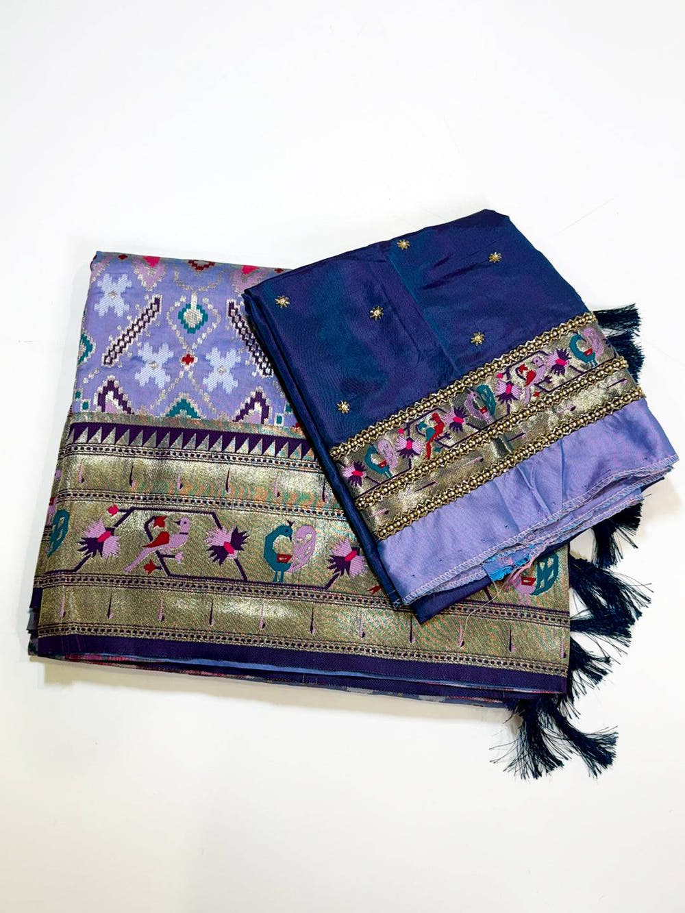 Light Lavender Patola Silk Zari Weaving Saree With Maggam Blouse