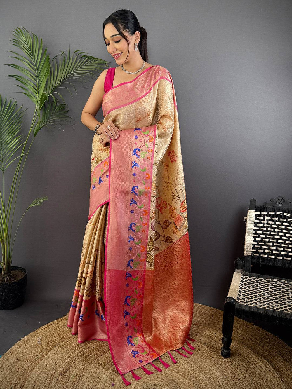 Elegant Kora Muslin Floral Kalamkari Saree