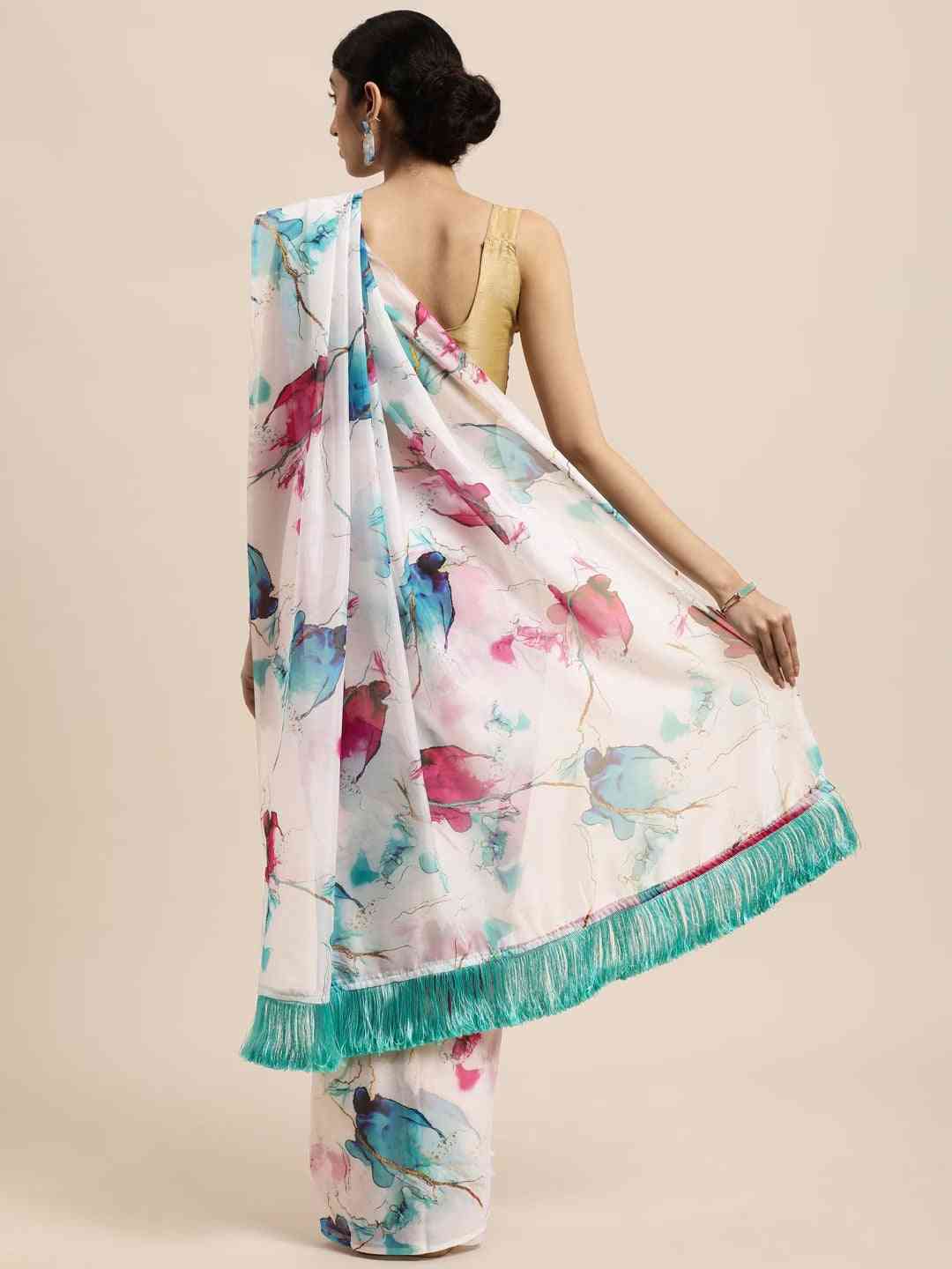  Pure Silk Abstract Printed Saree with Tassel
