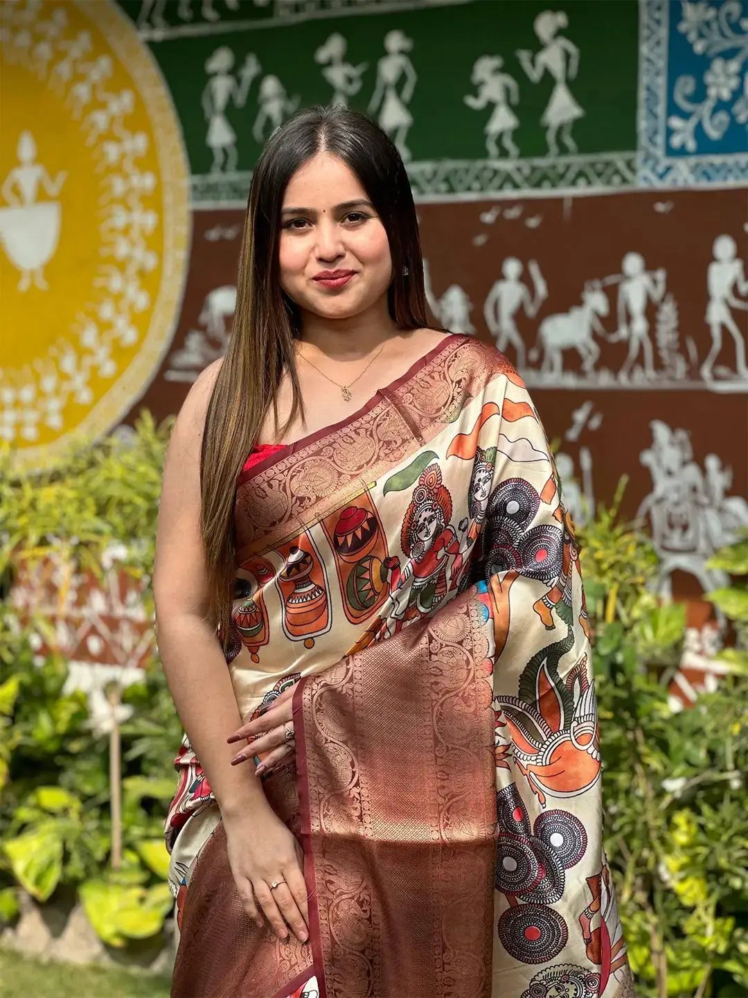 Stylish Kalamkari digital print saree in soft silk fabric