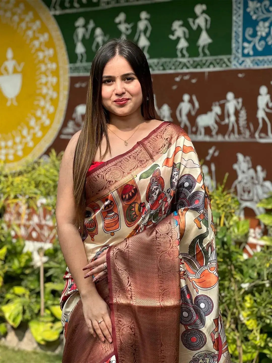  Brown Colour Soft Silk Kalamkari Digital Print Saree