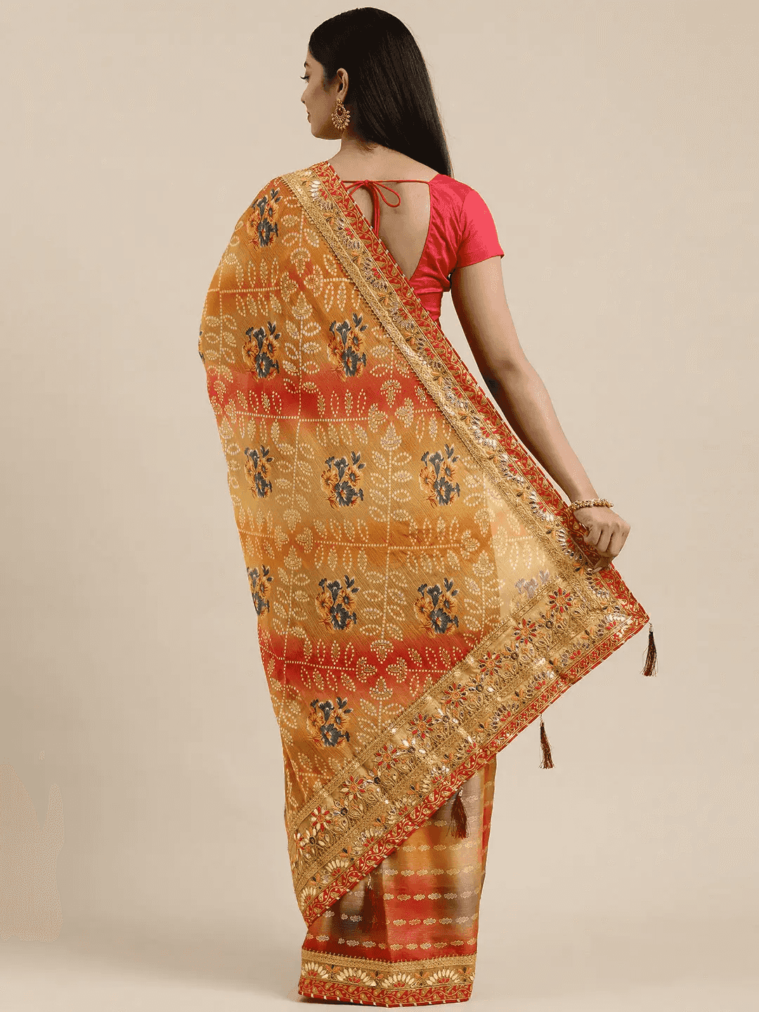 Poly Chiffon Foil & Bandhej Print Festive Saree