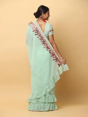Soft Georgette Ruffle Party Wear Saree 