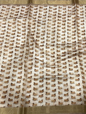Beige Soft Silk Tissue Floral Print Saree
