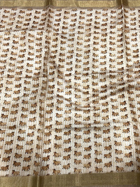 Beige Soft Silk Tissue Floral Print Saree