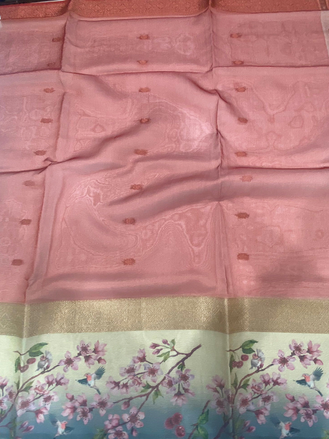 Red Ombre Zari Tissue Digital Print Saree