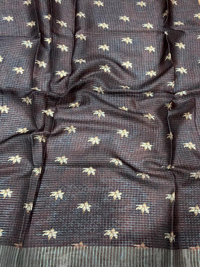 Rust Brown Tissue Chanderi Digital Check Saree