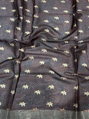Rust Brown Tissue Chanderi Digital Check Saree
