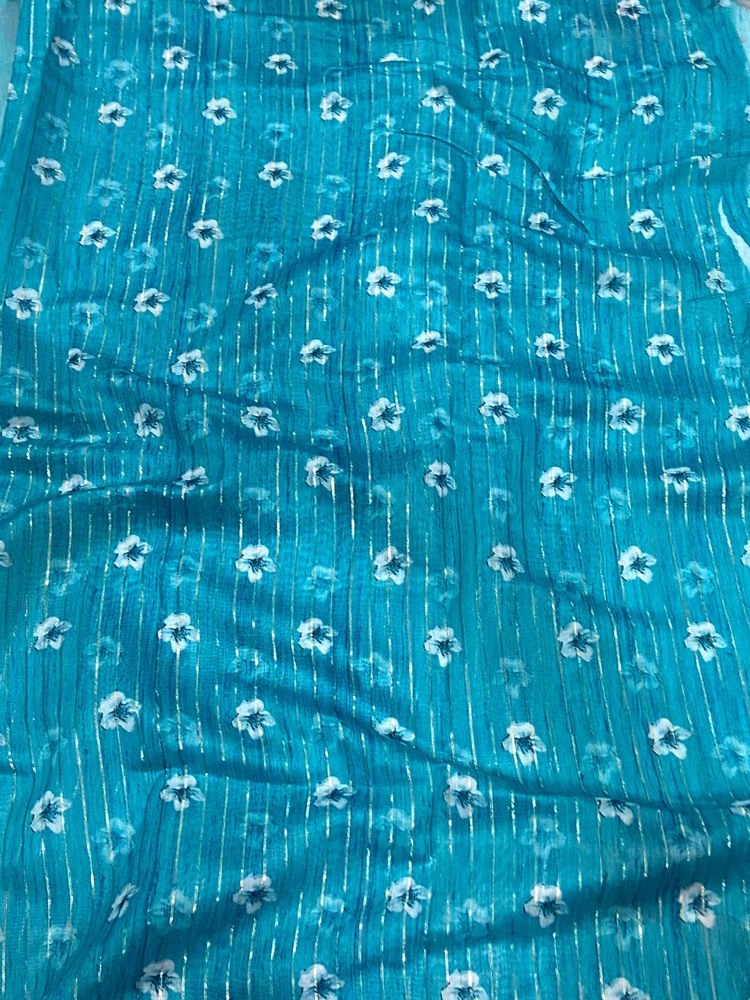 Sky Blue Soft Organza Digital Floral Saree
