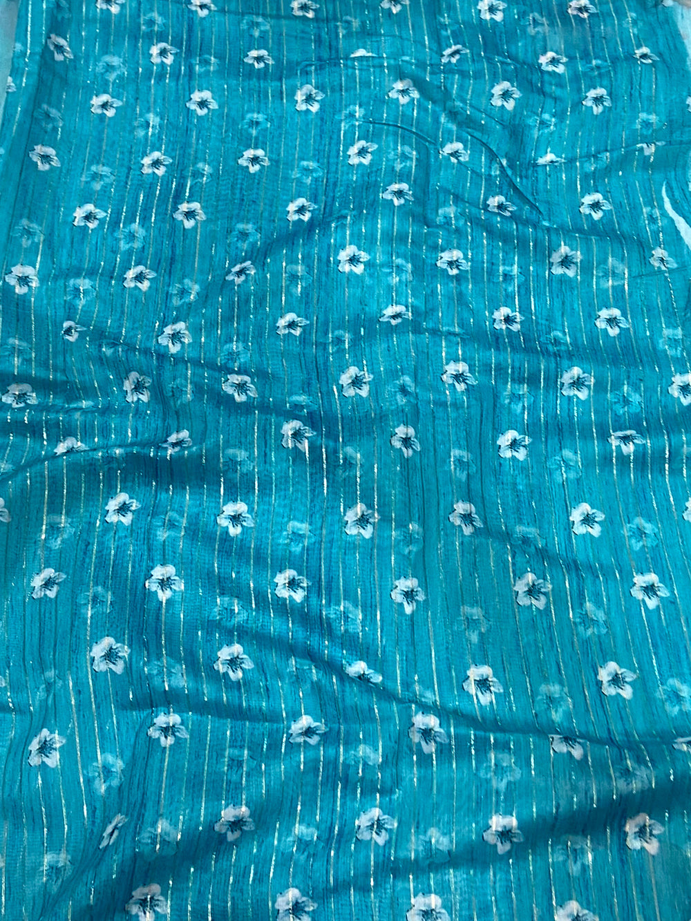 Sky Blue Soft Organza Digital Floral Saree