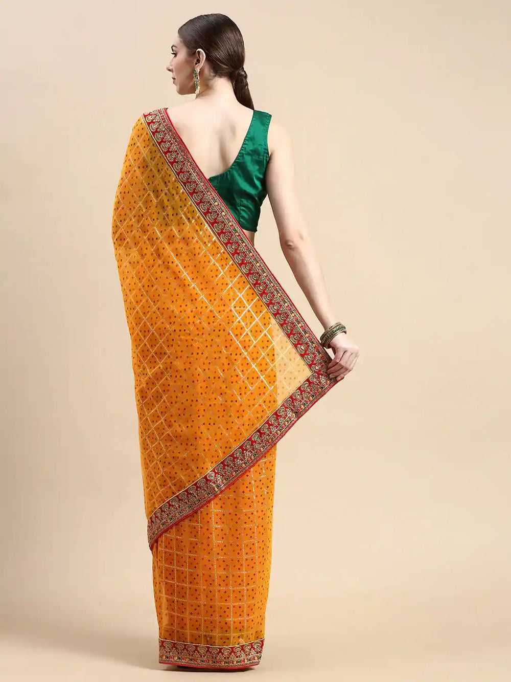  Yellow Zari Poly Georgette Bandhani Saree