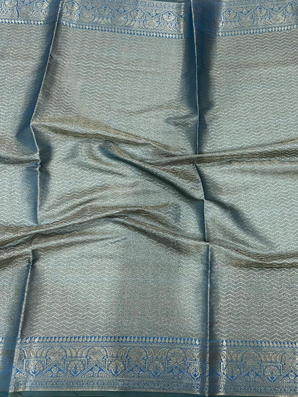 Pastel Blue Bamboo Silk Floral Saree