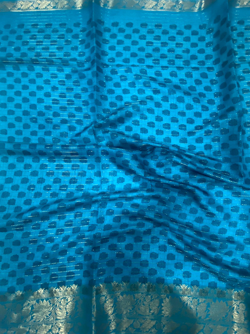 Blue Dola Silk Bird Print Saree