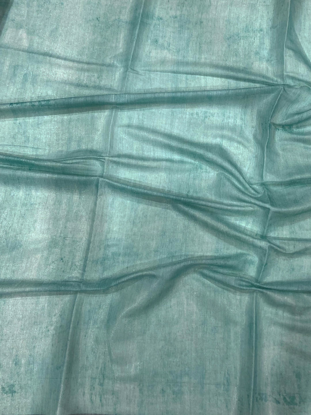 Sky Blue Tussar Floral Leaf Print Saree