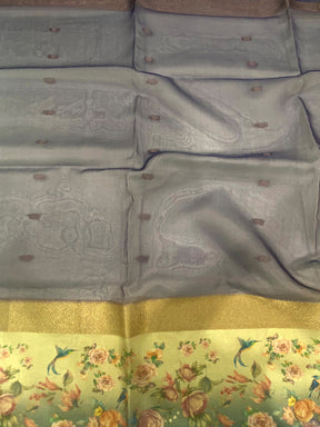 Purple Ombre Zari Tissue Digital Print Saree