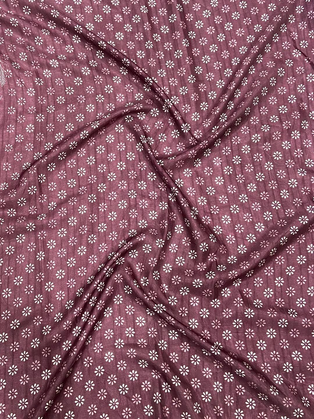 Dark Wine Leaf Print Ghicha Handloom Saree