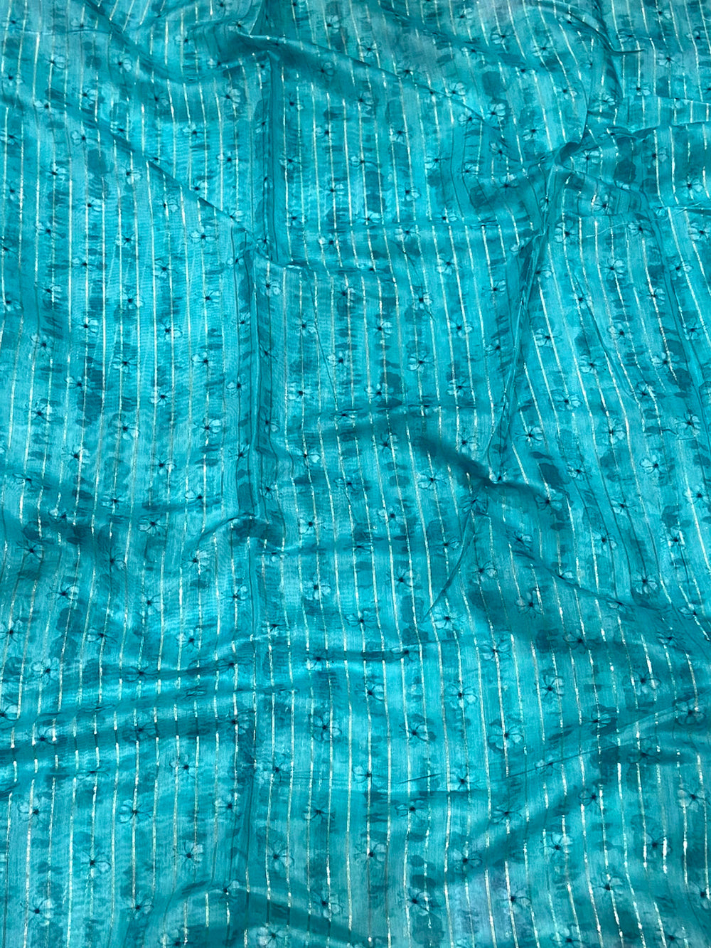 Turquoise Soft Organza Digital Floral Saree