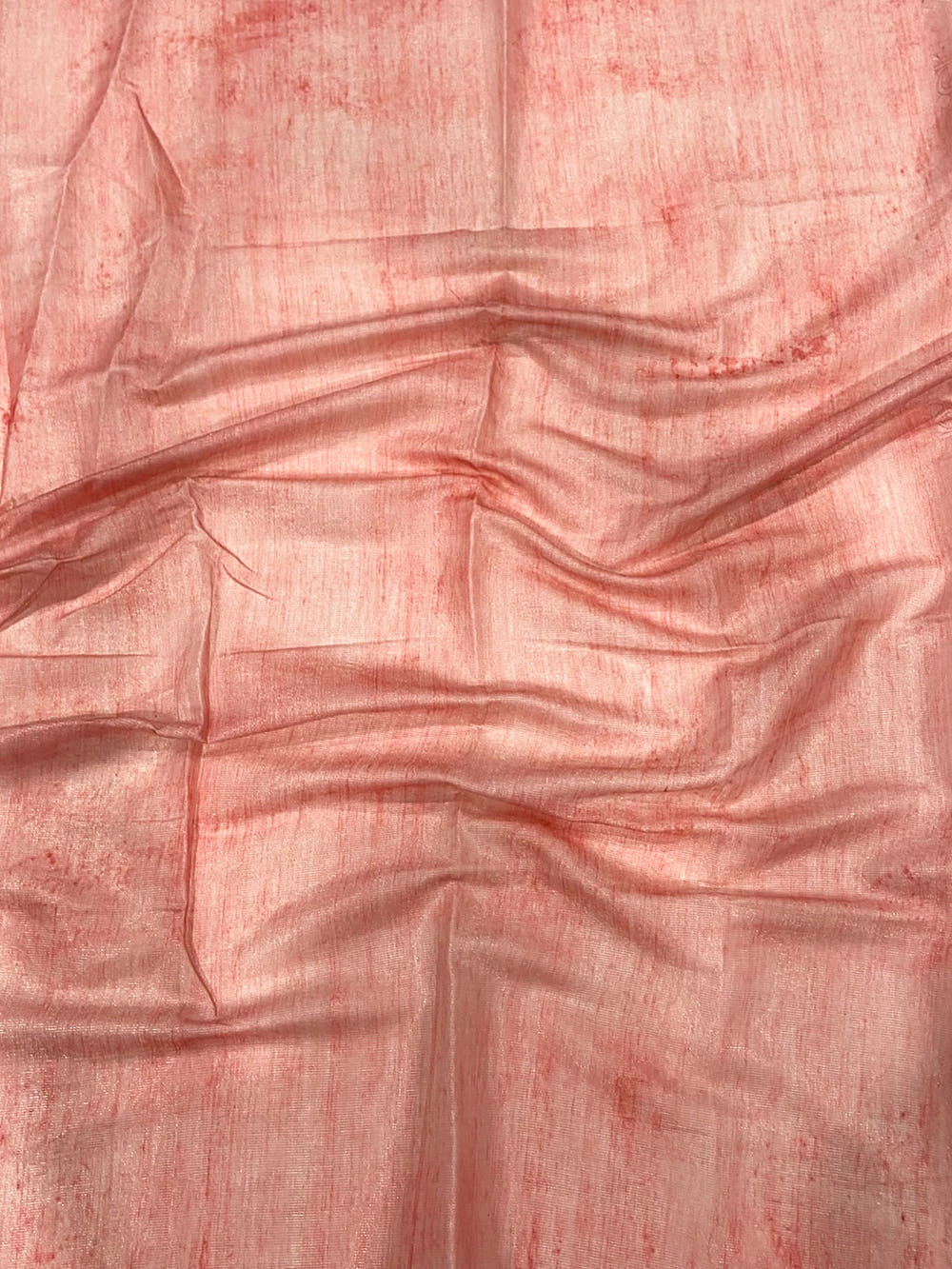 Blush Pink Tussar Floral Leaf Print Saree