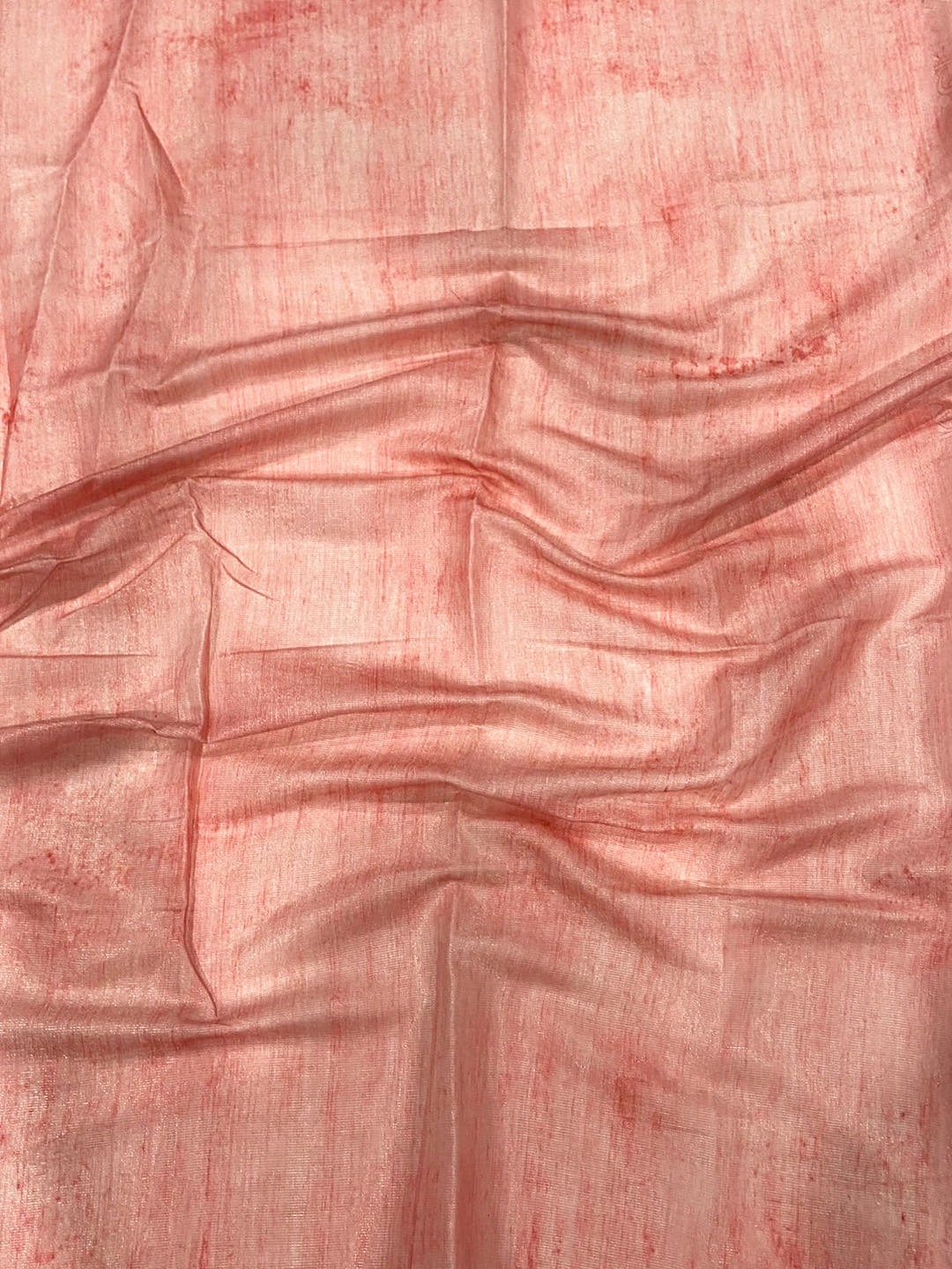 Blush Pink Tussar Floral Leaf Print Saree