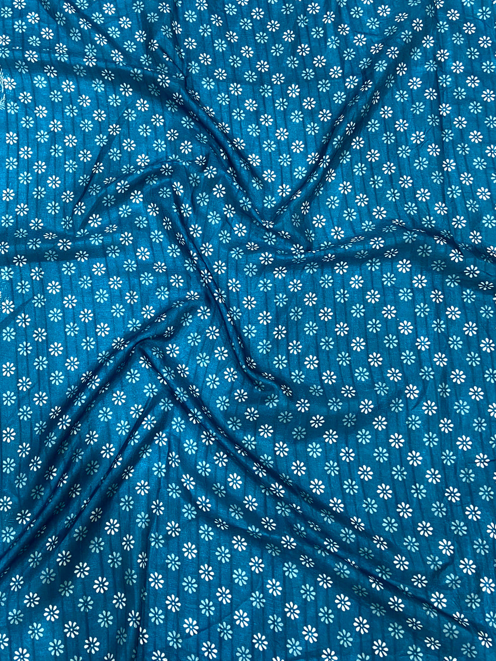 Teal Blue Leaf Print Ghicha Handloom Saree