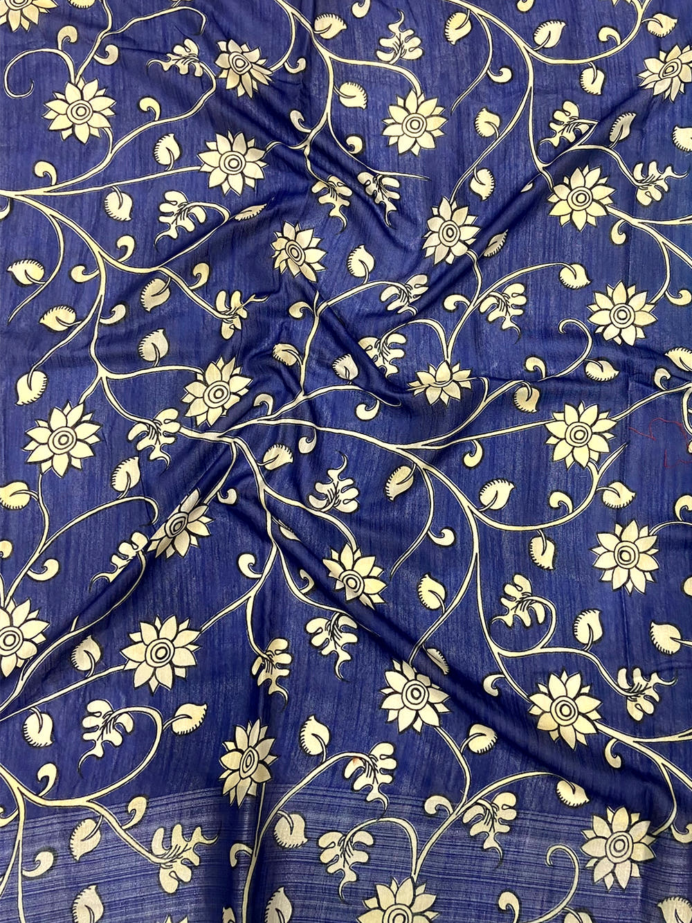 Sky Blue Linen Kalamkari Print Saree