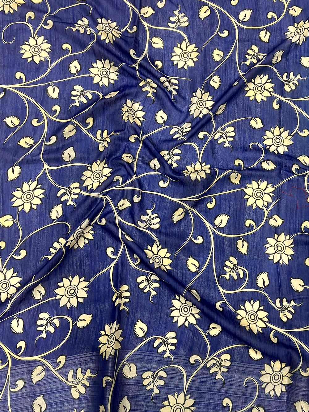 Sky Blue Linen Kalamkari Print Saree