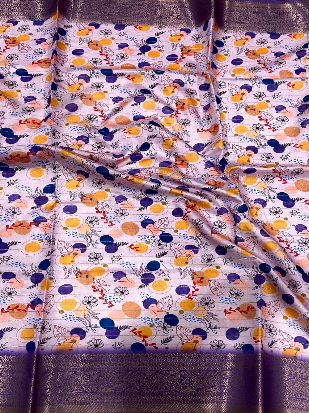 Lavender Freehand Design Gadwal Saree