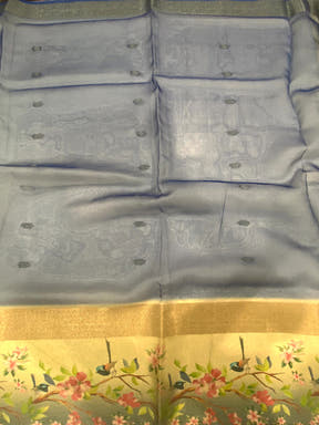 Blue Ombre Zari Tissue Digital Print Saree