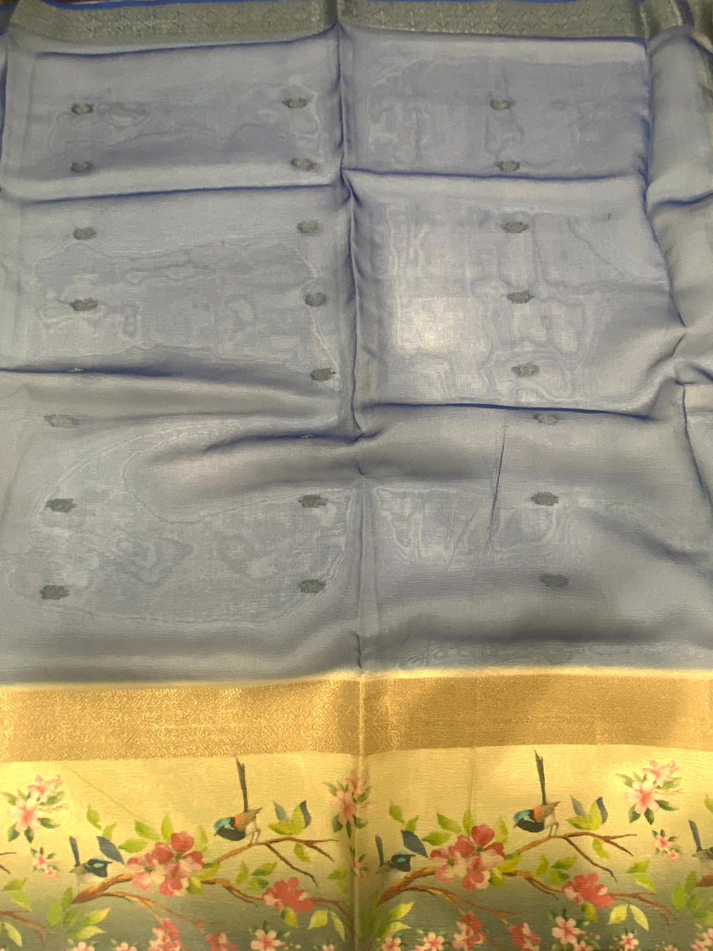 Blue Ombre Zari Tissue Digital Print Saree