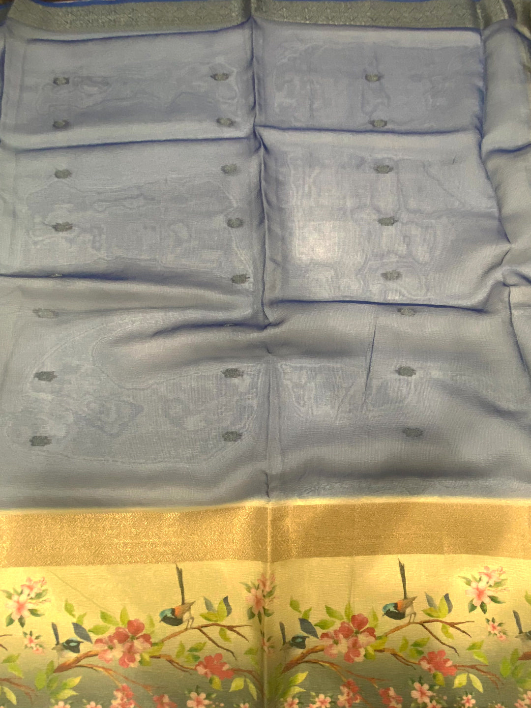 Blue Ombre Zari Tissue Digital Print Saree