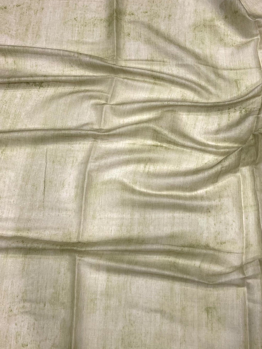 Mint Green Tussar Floral Leaf Print Saree
